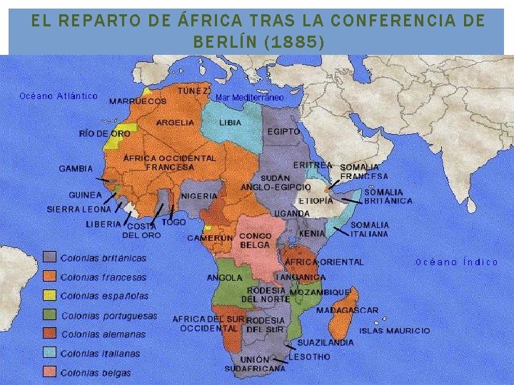 EL REPARTO DE ÁFRICA TRAS LA CONFERENCIA DE BERLÍN (1885) EL REPARTO DE ÁFRICA TRAS LA CONFERENCIA DE BERLÍN (1885)