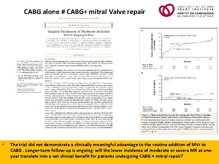 CABG alone # CABG+ mitral Valve repair • The trial did not demonstrate a CABG alone # CABG+ mitral Valve repair • The trial did not demonstrate a