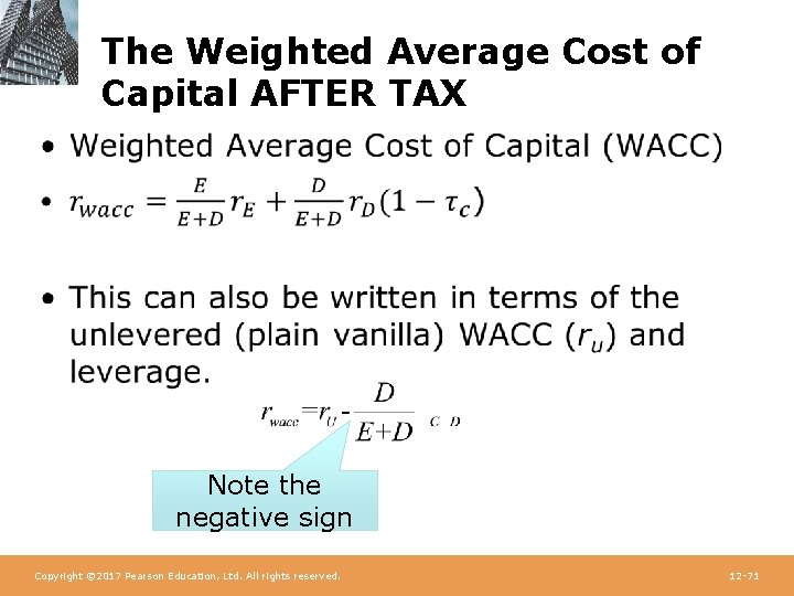The Weighted Average Cost of Capital AFTER TAX • Note the negative sign Copyright