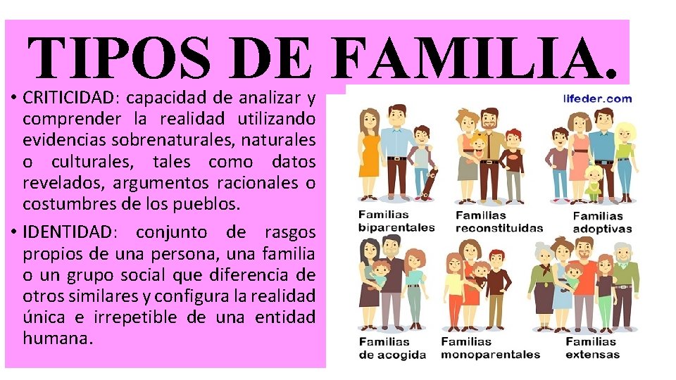 TIPOS DE FAMILIA. • CRITICIDAD: capacidad de analizar y comprender la realidad utilizando evidencias