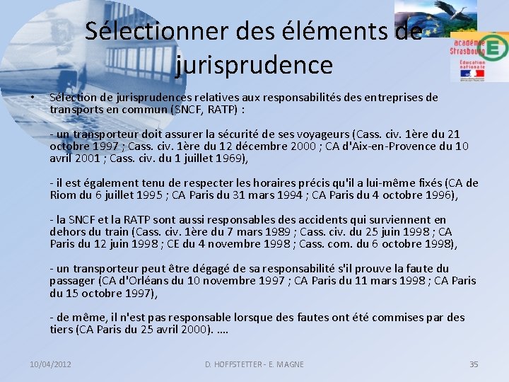 Sélectionner des éléments de jurisprudence • Sélection de jurisprudences relatives aux responsabilités des entreprises