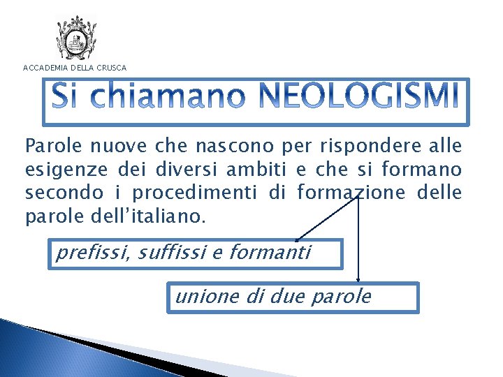 ACCADEMIA DELLA CRUSCA Parole nuove che nascono per rispondere alle esigenze dei diversi ambiti