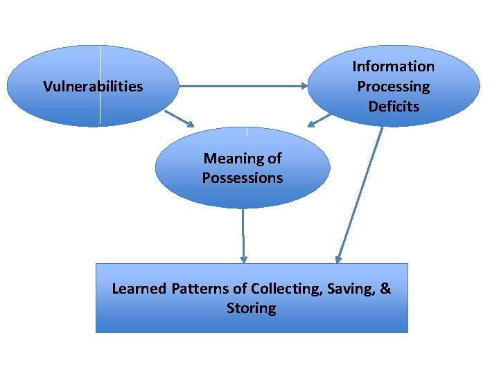 Information Processing Deficits Vulnerabilities Meaning of Possessions Learned Patterns of Collecting, Saving, & Storing Information Processing Deficits Vulnerabilities Meaning of Possessions Learned Patterns of Collecting, Saving, & Storing