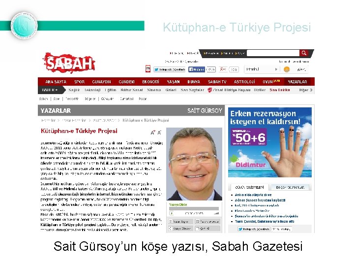 Kütüphan-e Türkiye Projesi Sait Gürsoy’un köşe yazısı, Sabah Gazetesi 