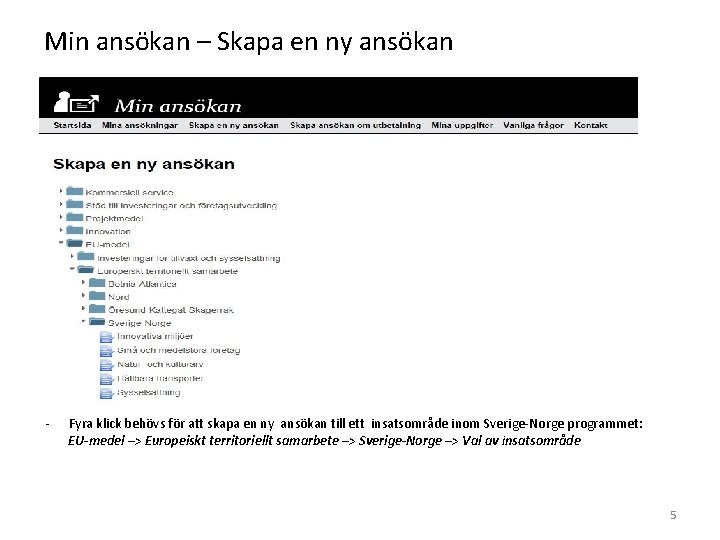  Min ansökan – Skapa en ny ansökan - Fyra klick behövs för att