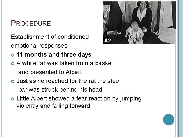 PROCEDURE Establishment of conditioned emotional responses 11 months and three days A white rat