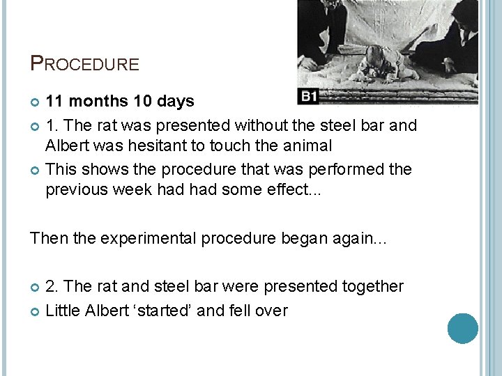 PROCEDURE 11 months 10 days 1. The rat was presented without the steel bar