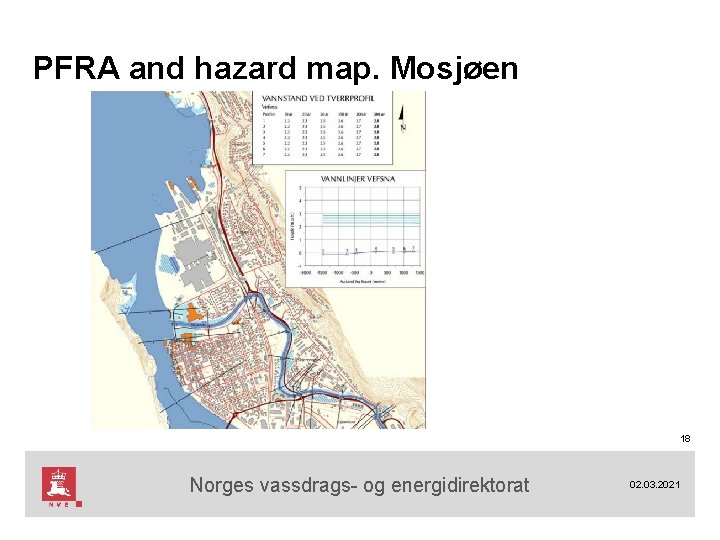 PFRA and hazard map. Mosjøen 18 Norges vassdrags- og energidirektorat 02. 03. 2021 