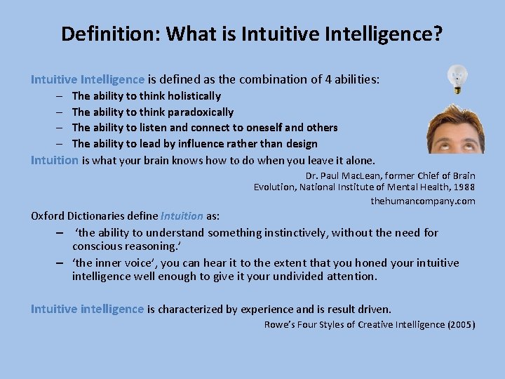 Definition: What is Intuitive Intelligence? Intuitive Intelligence is defined as the combination of 4