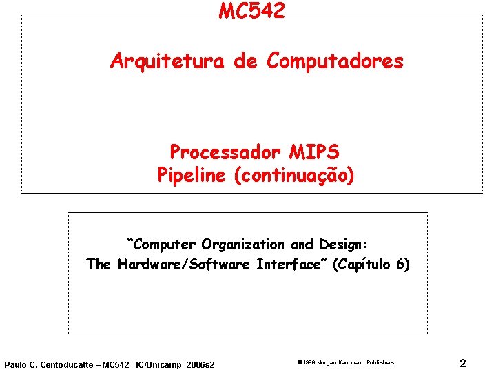 MC 542 Arquitetura de Computadores Processador MIPS Pipeline (continuação) “Computer Organization and Design: The