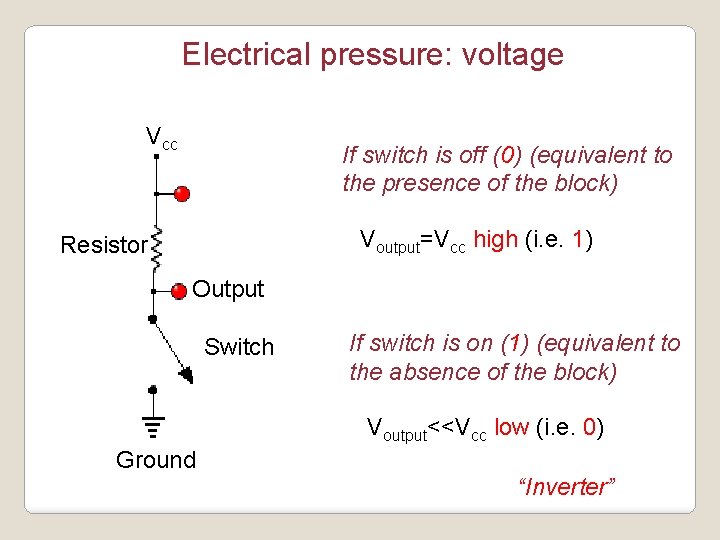 Electrical pressure: voltage Vcc If switch is off (0) (equivalent to the presence of