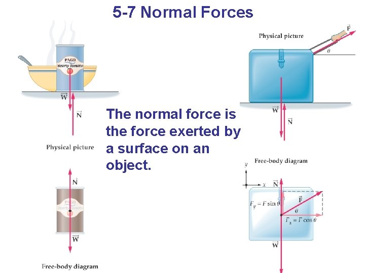 5 -7 Normal Forces The normal force is the force exerted by a surface