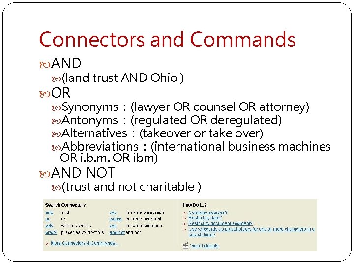 Connectors and Commands AND (land trust AND Ohio ) OR Synonyms：(lawyer OR counsel OR