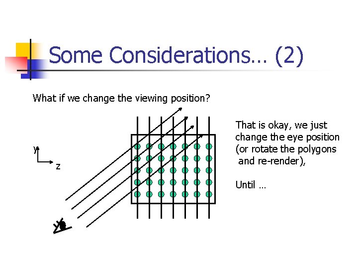 Some Considerations… (2) What if we change the viewing position? y z That is