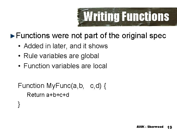 Writing Functions were not part of the original spec • Added in later, and