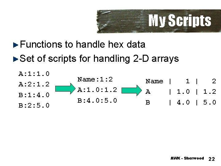 My Scripts Functions to handle hex data Set of scripts for handling 2 -D