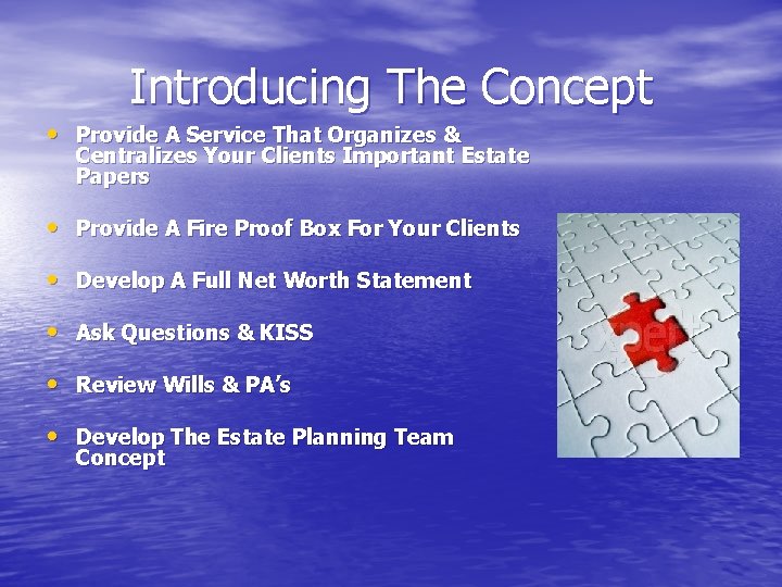 Introducing The Concept • Provide A Service That Organizes & Centralizes Your Clients Important