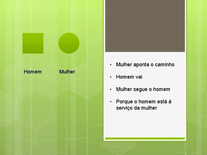 • Mulher aponta o caminho Homem Mulher • Homem vai • Mulher segue • Mulher aponta o caminho Homem Mulher • Homem vai • Mulher segue