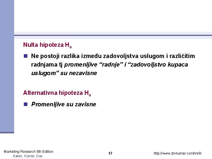 Nulta hipoteza Ho n Ne postoji razlika između zadovoljstva uslugom i različitim radnjama tj Nulta hipoteza Ho n Ne postoji razlika između zadovoljstva uslugom i različitim radnjama tj