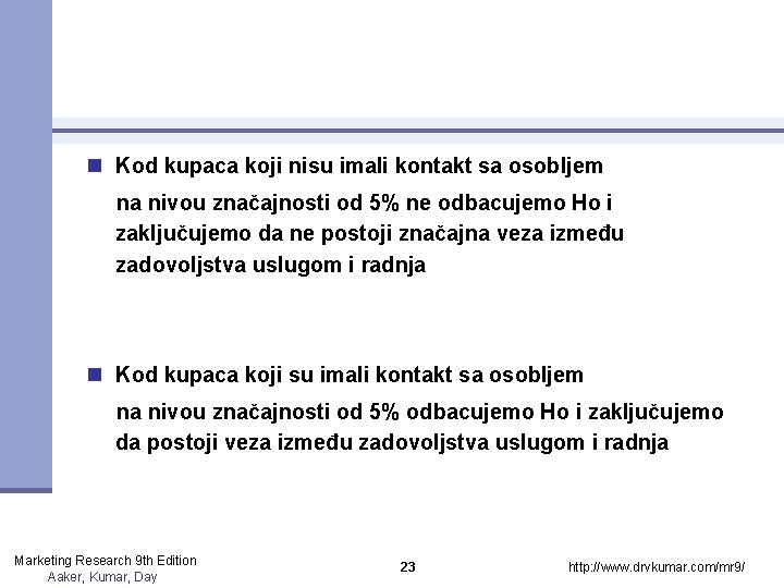n Kod kupaca koji nisu imali kontakt sa osobljem na nivou značajnosti od 5% n Kod kupaca koji nisu imali kontakt sa osobljem na nivou značajnosti od 5%
