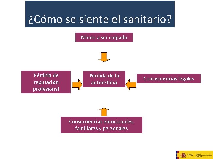 ¿Cómo se siente el sanitario? Miedo a ser culpado Pérdida de reputación profesional Pérdida