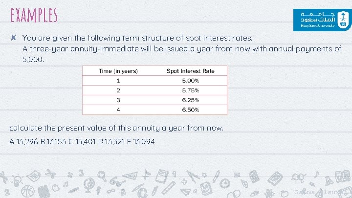 examples ✘ You are given the following term structure of spot interest rates: A