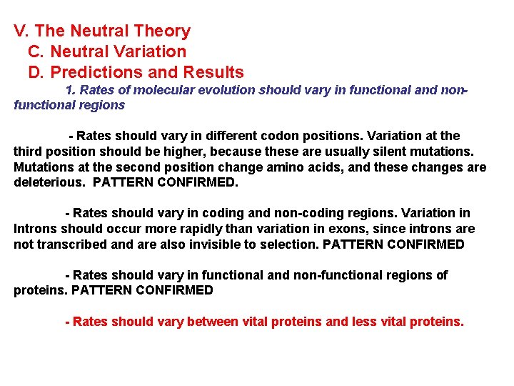 V. The Neutral Theory C. Neutral Variation D. Predictions and Results 1. Rates of