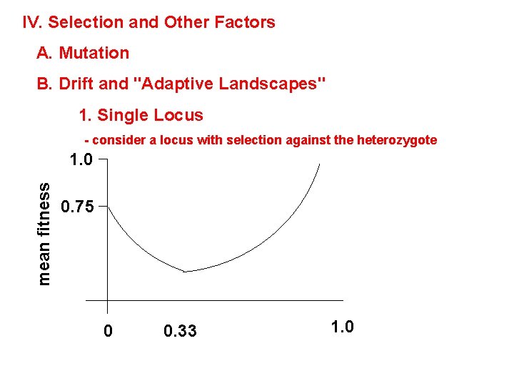 IV. Selection and Other Factors A. Mutation B. Drift and "Adaptive Landscapes" 1. Single