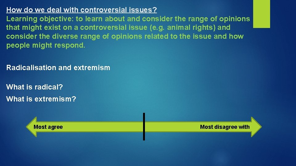 How do we deal with controversial issues? Learning objective: to learn about and consider