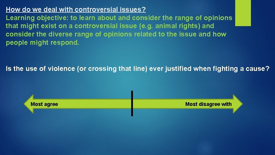 How do we deal with controversial issues? Learning objective: to learn about and consider