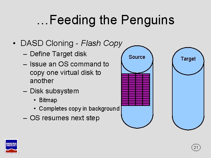 …Feeding the Penguins • DASD Cloning - Flash Copy – Define Target disk – …Feeding the Penguins • DASD Cloning - Flash Copy – Define Target disk –