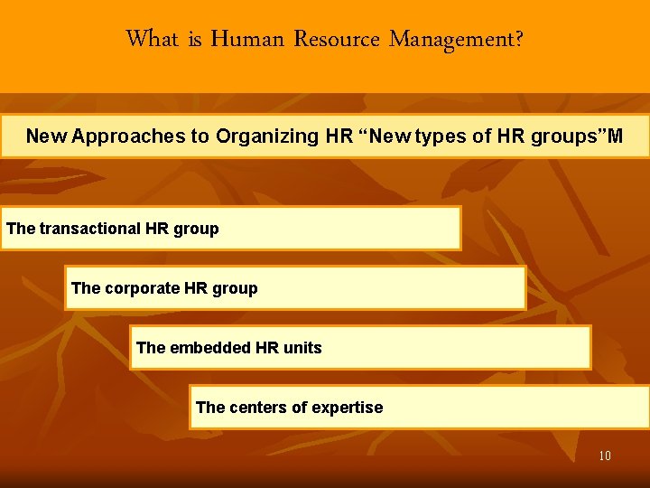 What is Human Resource Management? New Approaches to Organizing HR “New types of HR