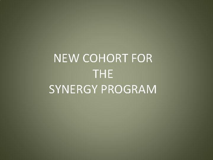 NEW COHORT FOR THE SYNERGY PROGRAM 