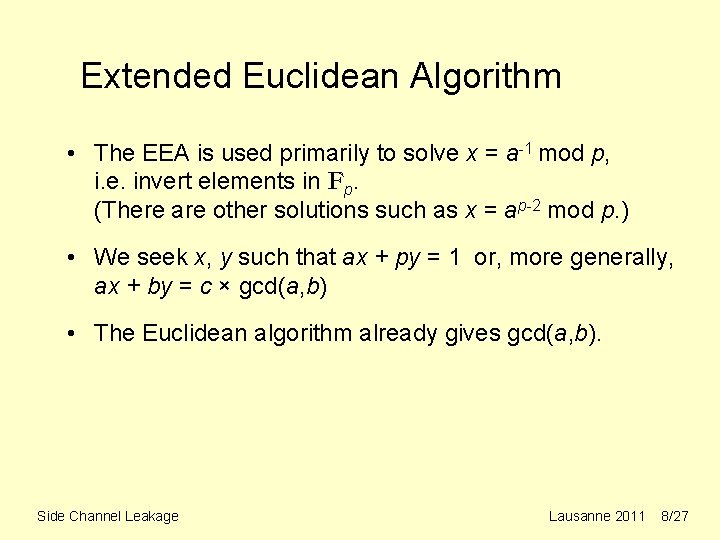Side Channel Leakage from Implementations of Modular Multiplication