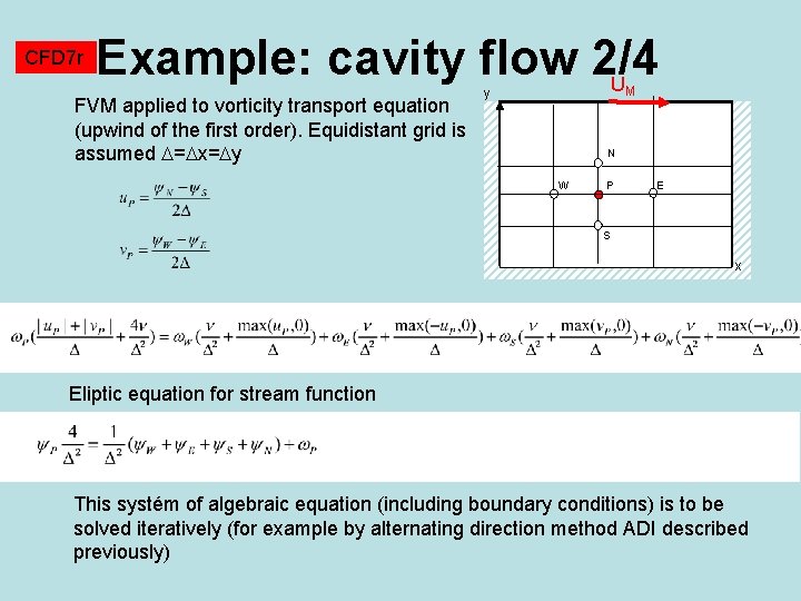 CFD 7 r Example: cavity flow 2/4 U FVM applied to vorticity transport equation