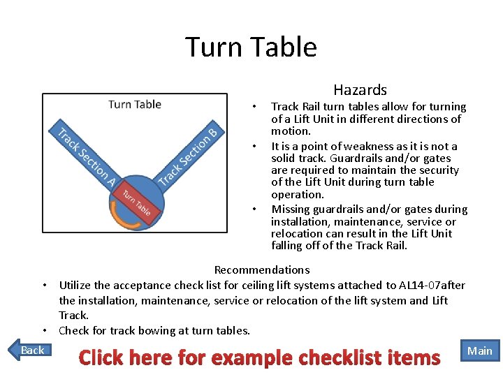Turn Table • • • Hazards Track Rail turn tables allow for turning of