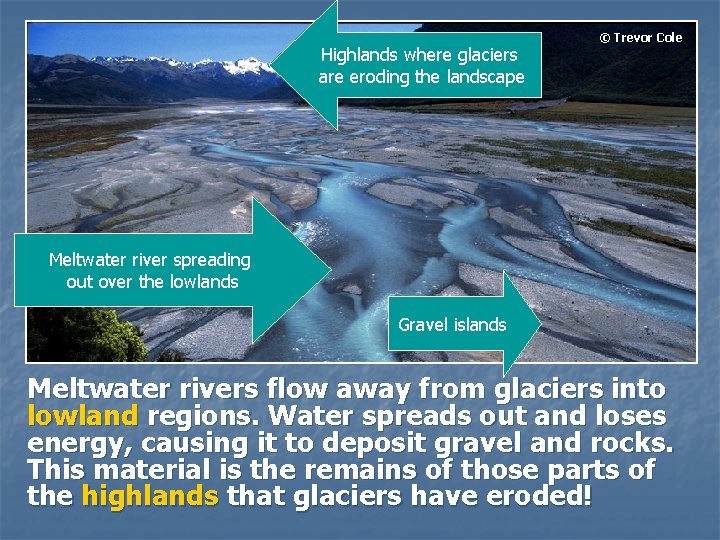 Highlands where glaciers are eroding the landscape © Trevor Cole Meltwater river spreading out