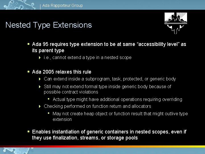 Ada Rapporteur Group Nested Type Extensions § Ada 95 requires type extension to be
