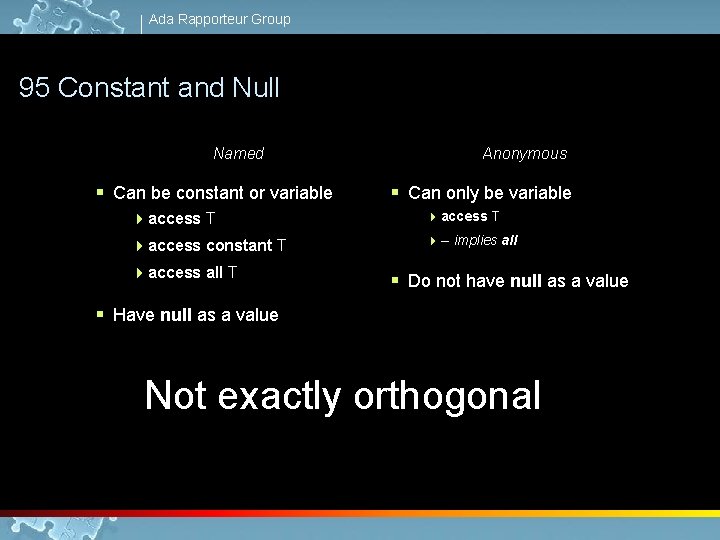 Ada Rapporteur Group 95 Constant and Null Named § Can be constant or variable