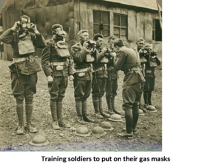 Training soldiers to put on their gas masks 