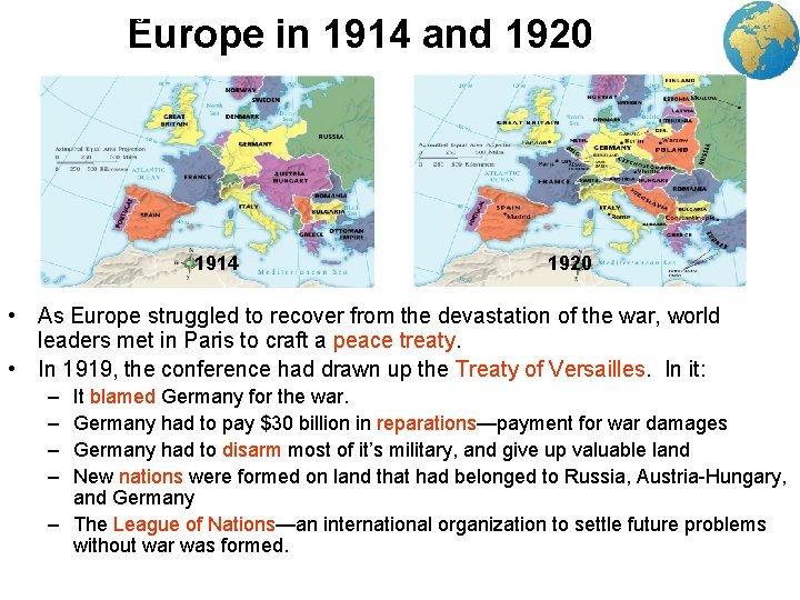 5 Europe in 1914 and 1920 1914 1920 • As Europe struggled to recover