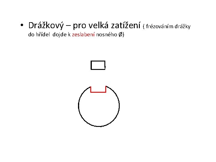  • Drážkový – pro velká zatížení ( frézováním drážky do hřídel dojde k