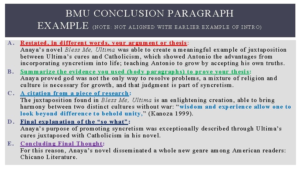 BMU CONCLUSION PARAGRAPH EXAMPLE ( N O T E : N O T A