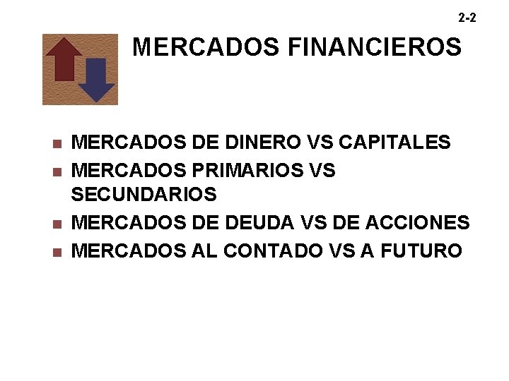 2 -2 MERCADOS FINANCIEROS MERCADOS DE DINERO VS CAPITALES MERCADOS PRIMARIOS VS SECUNDARIOS MERCADOS 2 -2 MERCADOS FINANCIEROS MERCADOS DE DINERO VS CAPITALES MERCADOS PRIMARIOS VS SECUNDARIOS MERCADOS