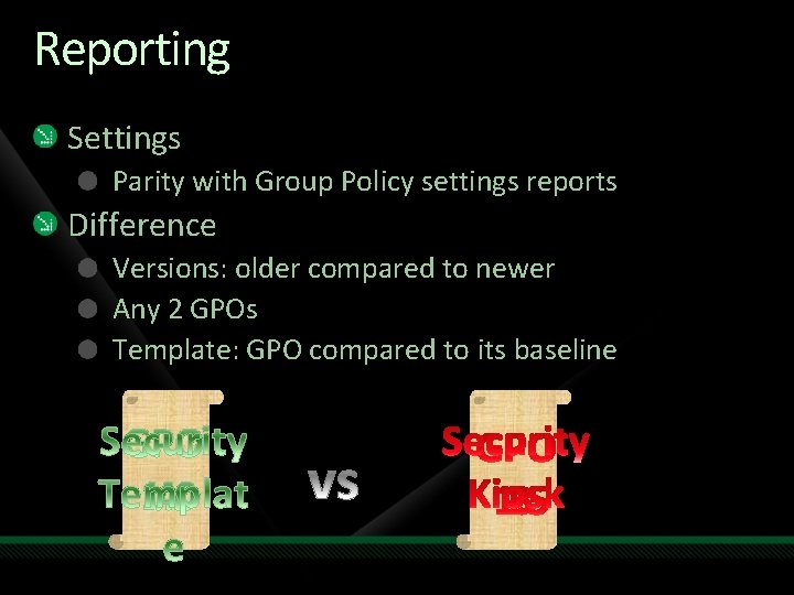 Reporting Settings Parity with Group Policy settings reports Difference Versions: older compared to newer