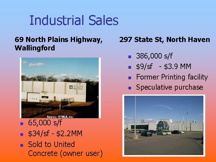Industrial Sales 69 North Plains Highway, Wallingford 297 State St, North Haven n n Industrial Sales 69 North Plains Highway, Wallingford 297 State St, North Haven n n