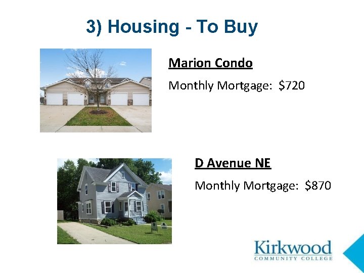 3) Housing - To Buy Marion Condo Monthly Mortgage: $720 D Avenue NE Monthly