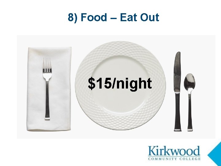 8) Food – Eat Out $15/night 