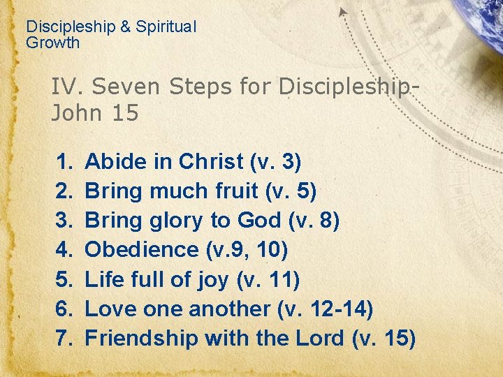 Discipleship & Spiritual Growth IV. Seven Steps for Discipleship. John 15 1. 2. 3.