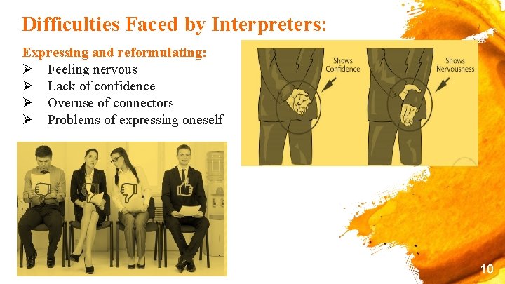 Difficulties Faced by Interpreters: Expressing and reformulating: Ø Feeling nervous Ø Lack of confidence